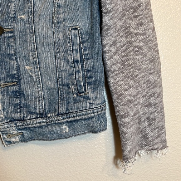 Free People Distressed Denim Knit Sleeves Jean Jacket - Picture 5 of 16